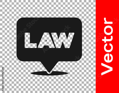 Black Location law icon isolated on transparent background. Vector.