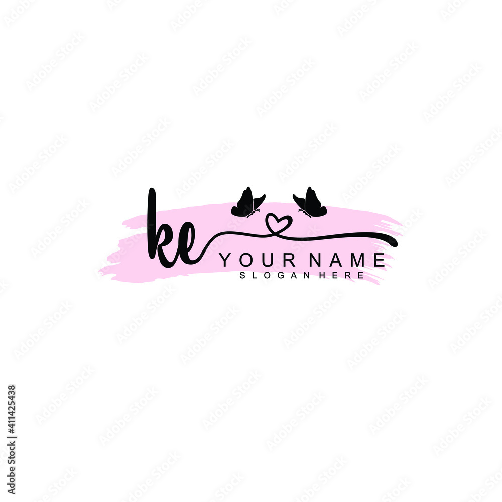 KE Initial handwriting logo template vector