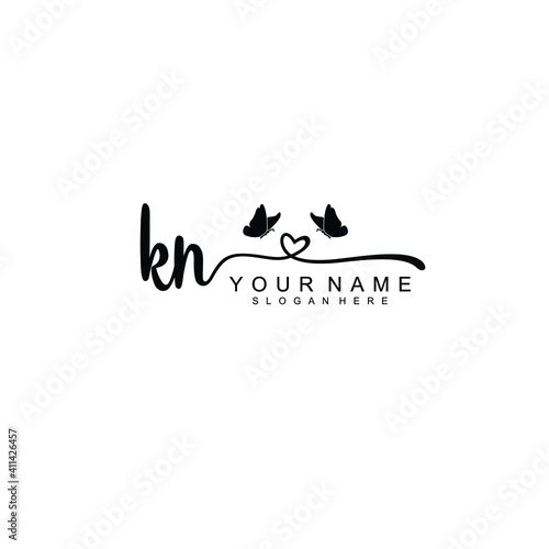 KN Initial handwriting logo template vector