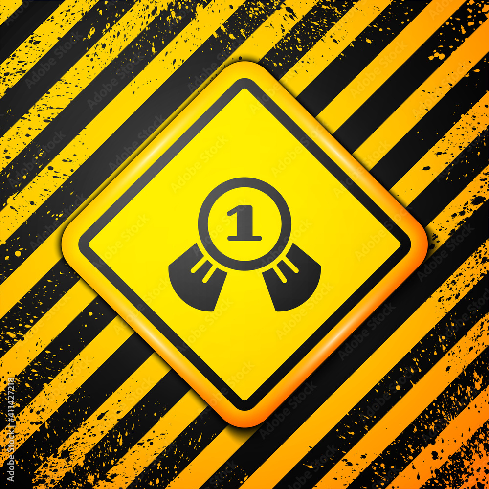 Black Medal icon isolated on yellow background. Winner symbol. Warning sign. Vector. Black Medal icon isolated on yellow background. Winner symbol. Warning sign. Vector.
