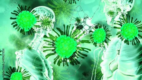 X-ray hologram mode Coronavirus and skeletons, virus spreading from one person to another