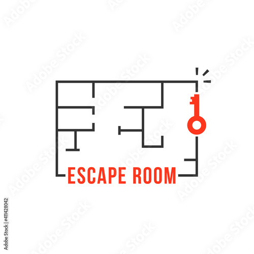 thin line escape room logo with key