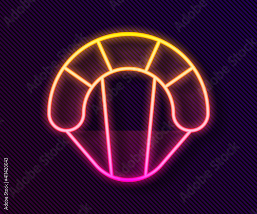 Glowing neon line Parachute icon isolated on black background. Extreme sport. Sport equipment. Vector Illustration.