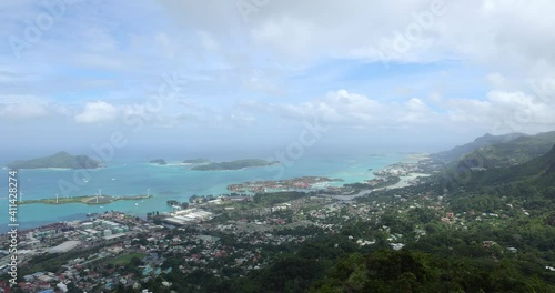 Elevated views of Victoria from Trois Ferés View Point on Mahe Island in the Seychelles photo