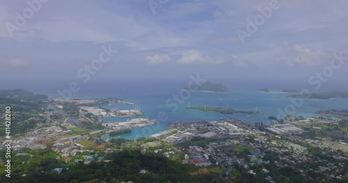 Elevated views of Victoria from Trois Ferés View Point on Mahe Island in the Seychelles photo