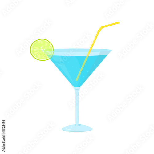 blue cocktail with lime slice
