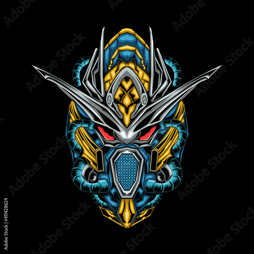 Illustration of blue robot mecha killer