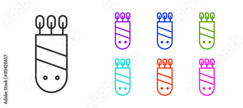Black line Quiver with arrows icon isolated on white background. Set icons colorful. Vector.