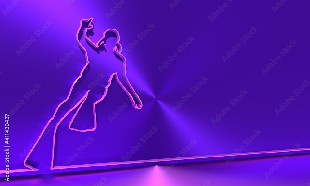 Silhouette of diver. Icon diver. The concept of sport diving. Thin line style. 3D rendering