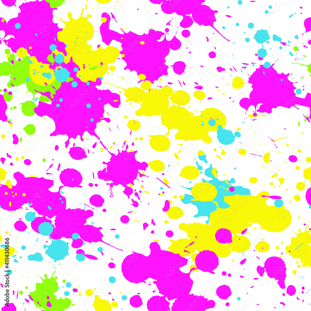 Vector seamless patttern : pink, yellow, green, blue color spots on white. Colorful daring youth design for textile, wrapping paper, notebook cover, wallpaper.