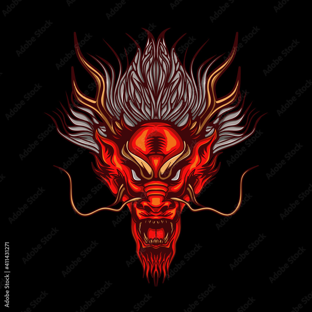 Angry red dragon head illustration Stock Vector | Adobe Stock