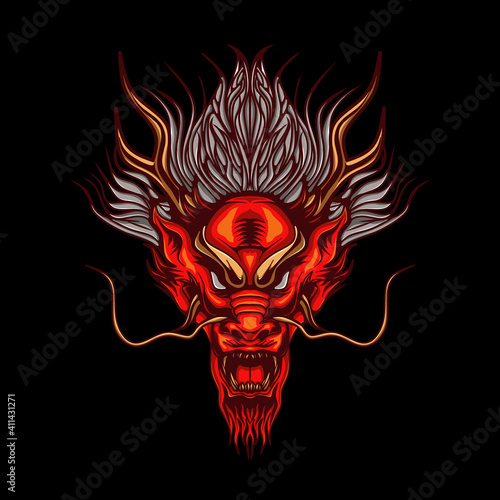 Angry red dragon head illustration