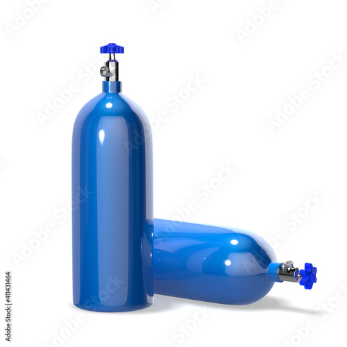 Two oxygen cylinders 3d rendering