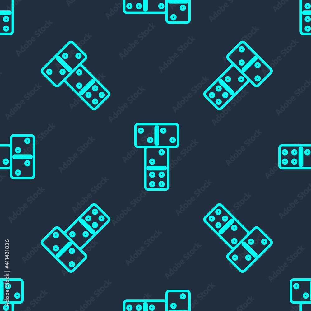Green line Domino icon isolated seamless pattern on blue background. Vector. Green line Domino icon isolated seamless pattern on blue background. Vector.
