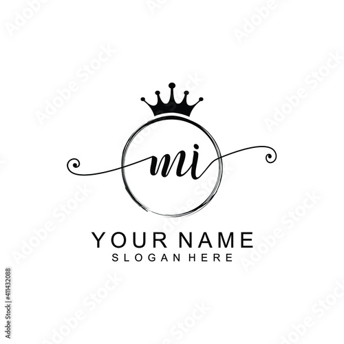 MI Initial handwriting logo template vector