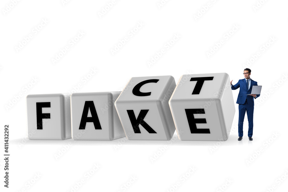 Face or fact concept with turning cubes Face or fact concept with turning cubes