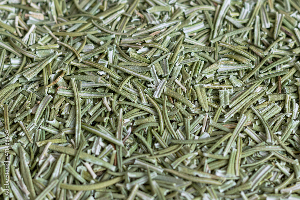 Dried rosemary leaves (Rosmarinus officinalis). A seasoning for cooking and a medicinal plant used in medicine.