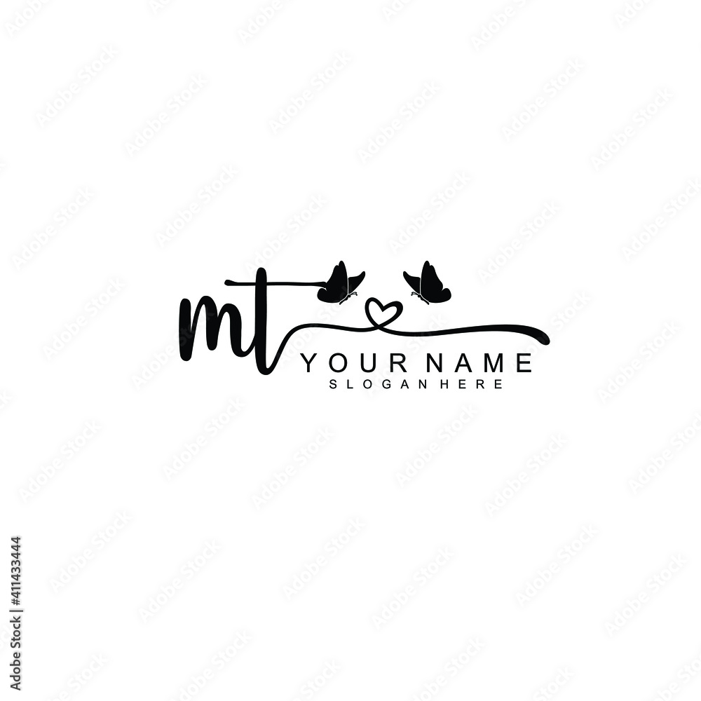 MT Initial handwriting logo template vector