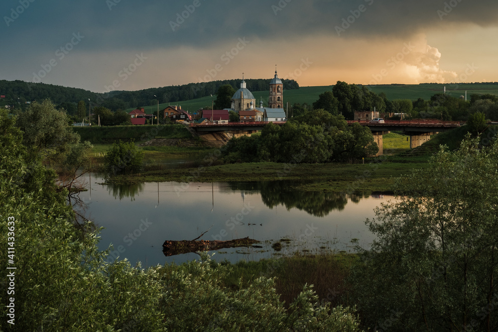 Obraz premium Flood of the Protiva river in the village of Kremenki