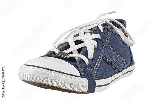 Sneakers from the new collection for summer. The model is made of blue textile material. Round, rubber toe.