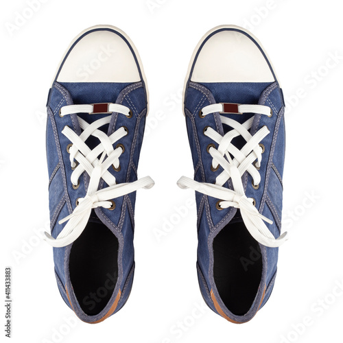 Sneakers from the new collection for summer. The model is made of blue textile material. Round, rubber toe.