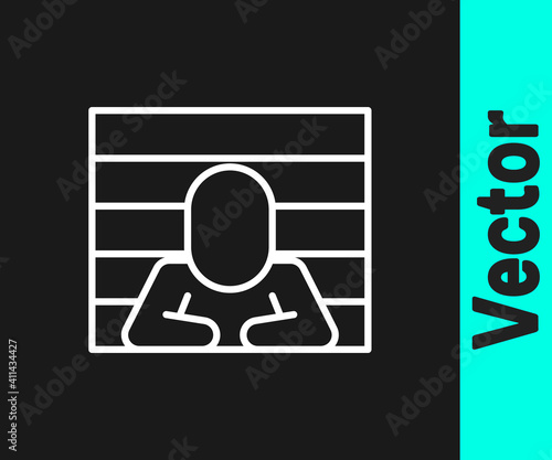 White line Prisoner icon isolated on black background. Vector.