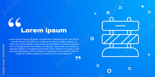 White line End of railway tracks icon isolated on blue background. Stop sign. Railroad buffer end to destination. Vector.