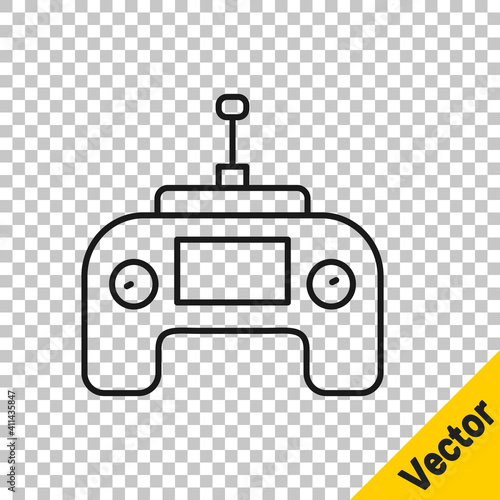 Black line Drone radio remote control transmitter icon isolated on transparent background. Vector.