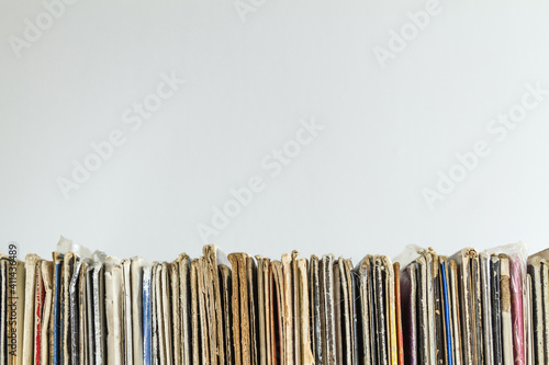 Bilde på lerret Old vinyl records with copyspace on white background.