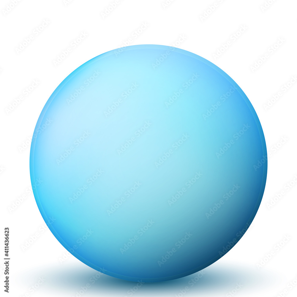 Glass blue ball or precious pearl. Glossy realistic ball, 3D abstract vector illustration highlighted on a white background. Big metal bubble with shadow