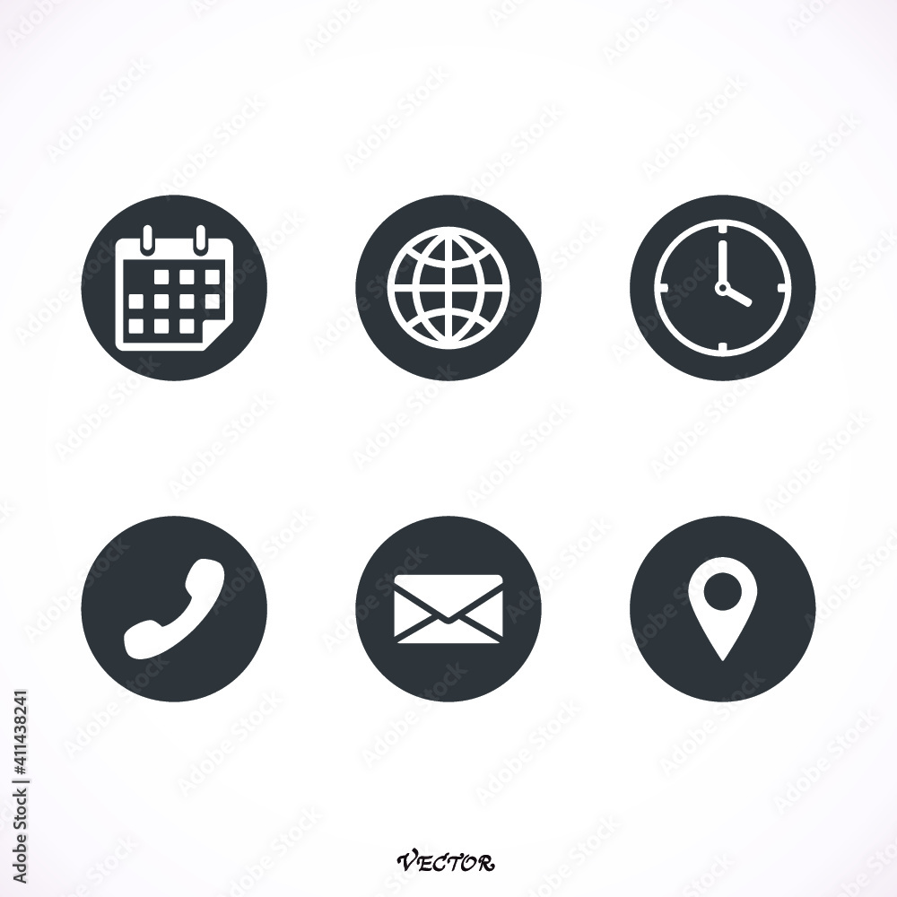 Contact us icons. Simple flat vector icons set on white background - stock vector Contact us icons. Simple flat vector icons set on white background - stock vector