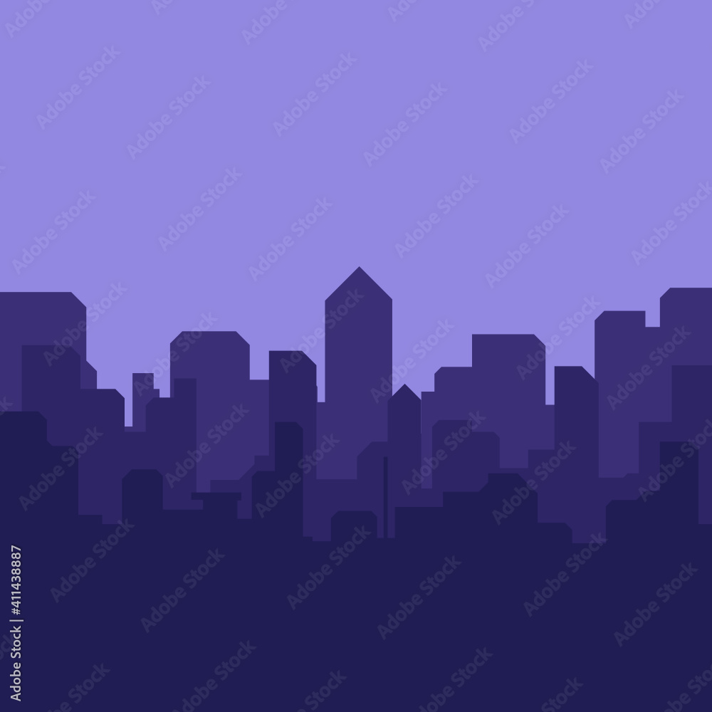1080 x 1080 Blue City Silhouette with Blue Sky. City Building Silhouette, City Building, Cityscape, City Silhouette, City Architecture, Town Square.