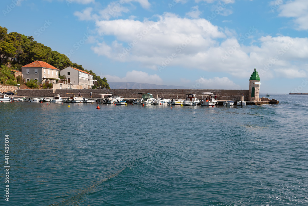 Harbor at Adriatic sea. Hvar island, Croatia, popular touristic destination.