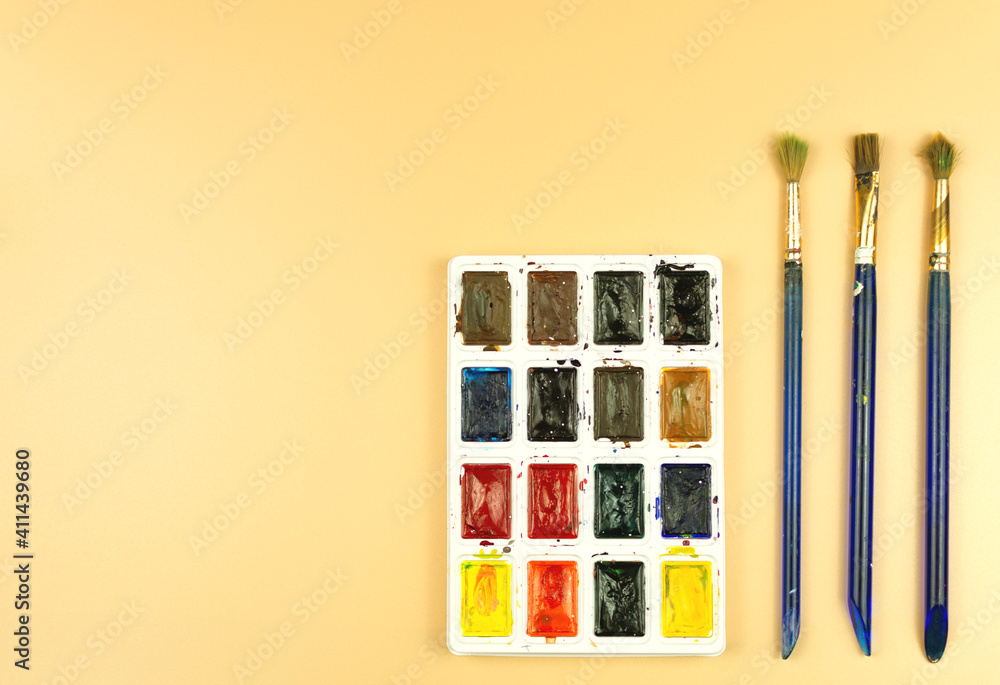 Paints and brushes for drawing