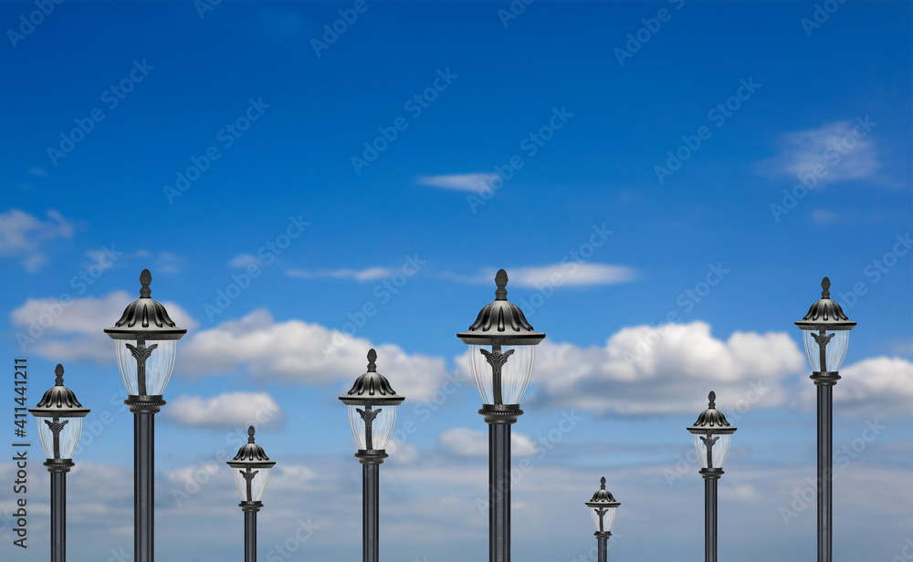 street lampost on cloudy sky background