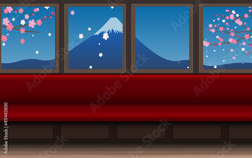 Photography landscape of fuji mountain in the train