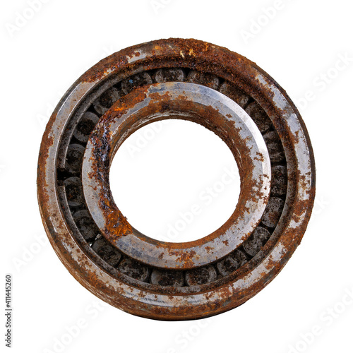 Old rusty bearing isolated on white background
