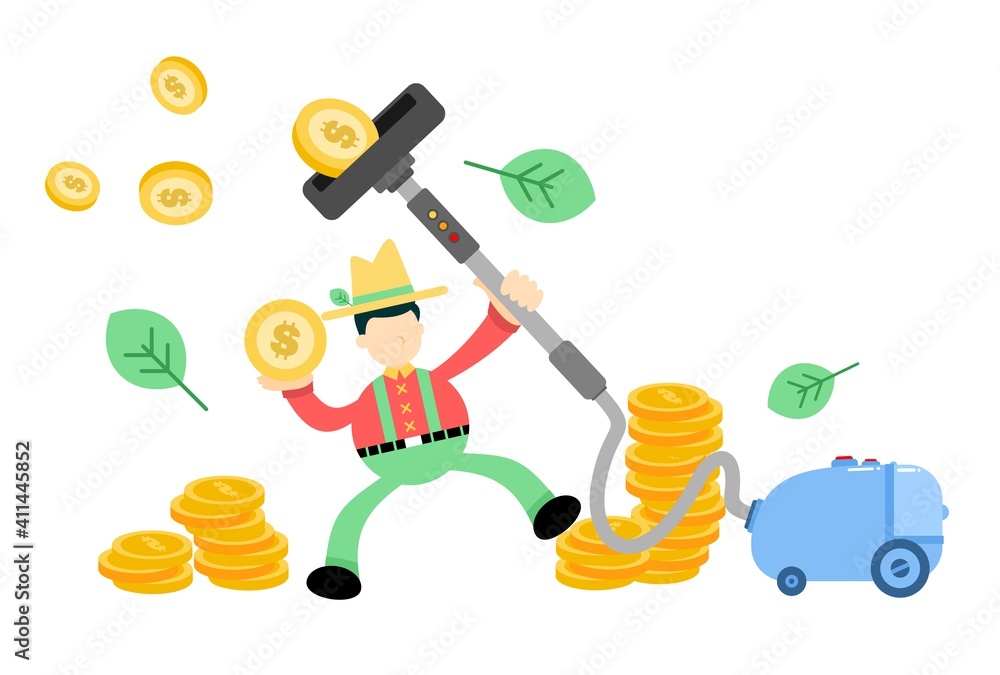 farmer man agriculture and vacuum cleaner clean catch money cartoon doodle flat design style vector illustration farmer man agriculture and vacuum cleaner clean catch money cartoon doodle flat design style vector illustration