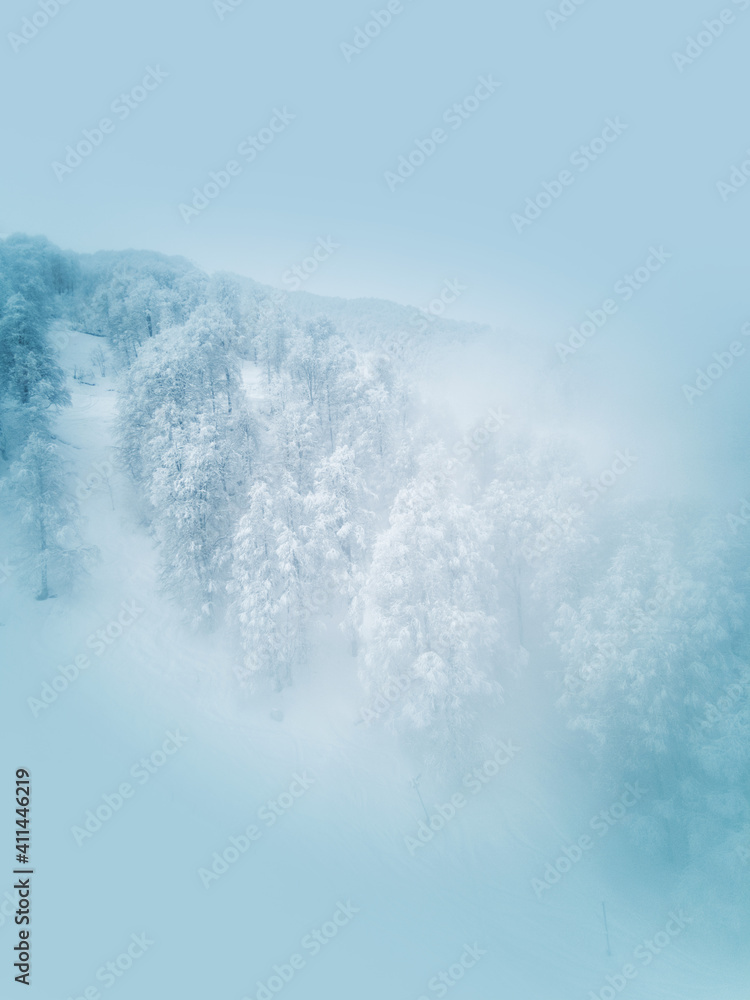 Ski slope in winter mountains