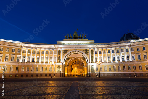 The General Staff building at night in St. Petersburg on a white night. Russia