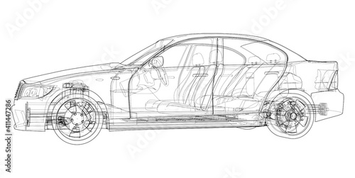 Electric Car With Chassis. Vector rendering of 3d