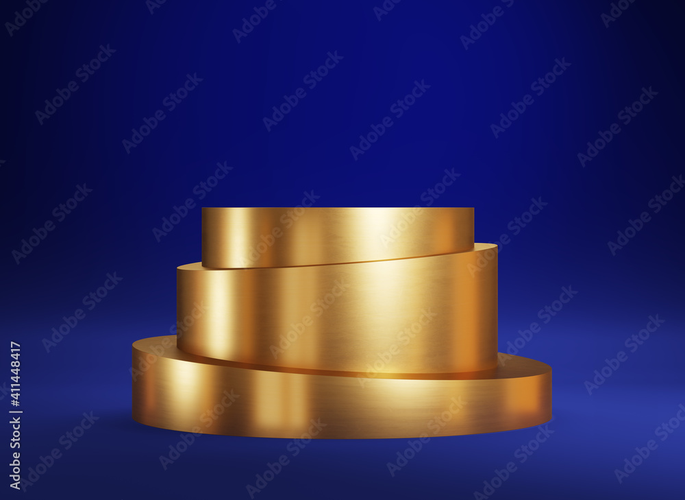 Empty golden podium for display product on blue background. Empty golden podium for display product on blue background.