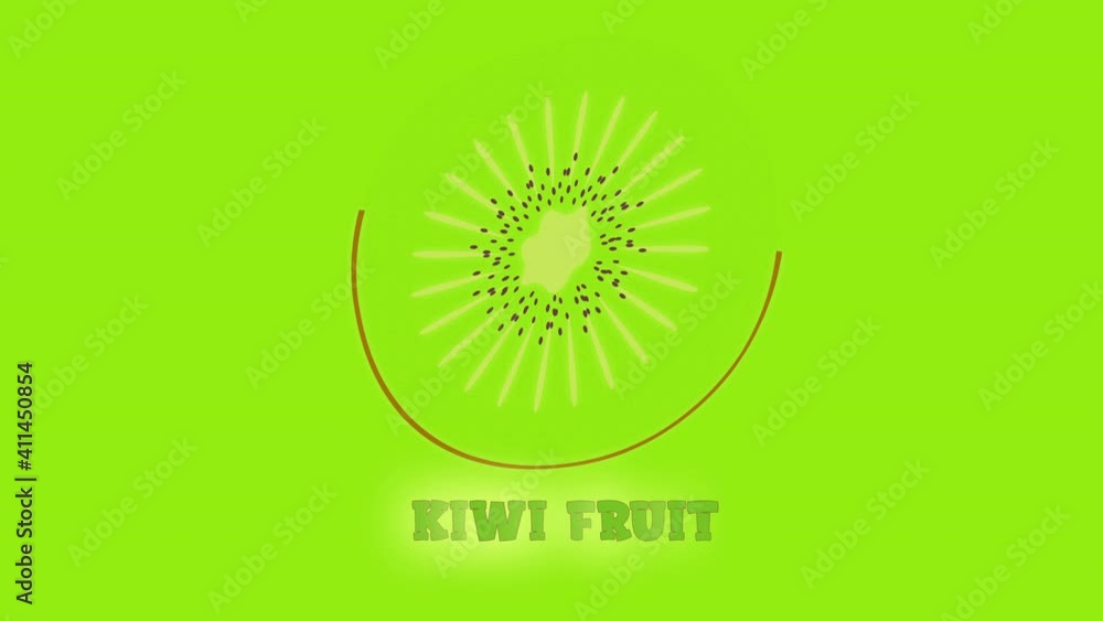 kiwi fruit slice animated logo on a green background with the inscription kiwi fruit slice animated logo on a green background with the inscription