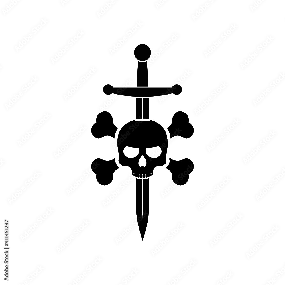 Skull and sword icon isolated on white background Skull and sword icon isolated on white background
