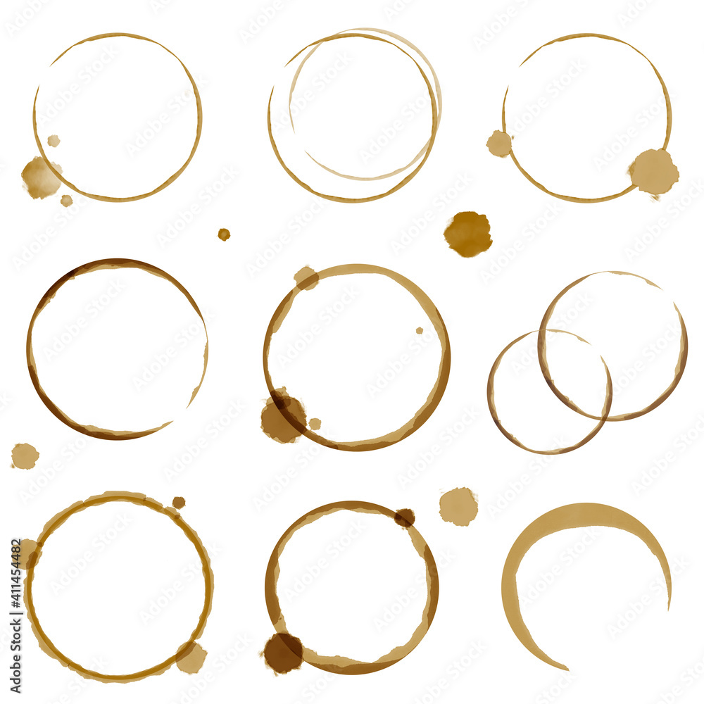 Coffee or tea stains and traces - isolated on white background. Splashes of cups, mugs and drops. Use this high quality set for your menu, bar, cafe, restaurant Coffee or tea stains and traces - isolated on white background. Splashes of cups, mugs and drops. Use this high quality set for your menu, bar, cafe, restaurant