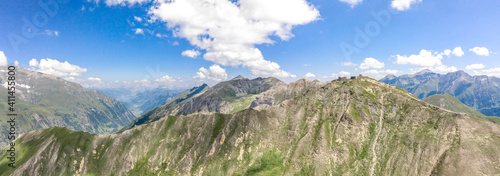 Panoramic aerial view of Edelweissspitze on Grossglockner mountain range in Austria
