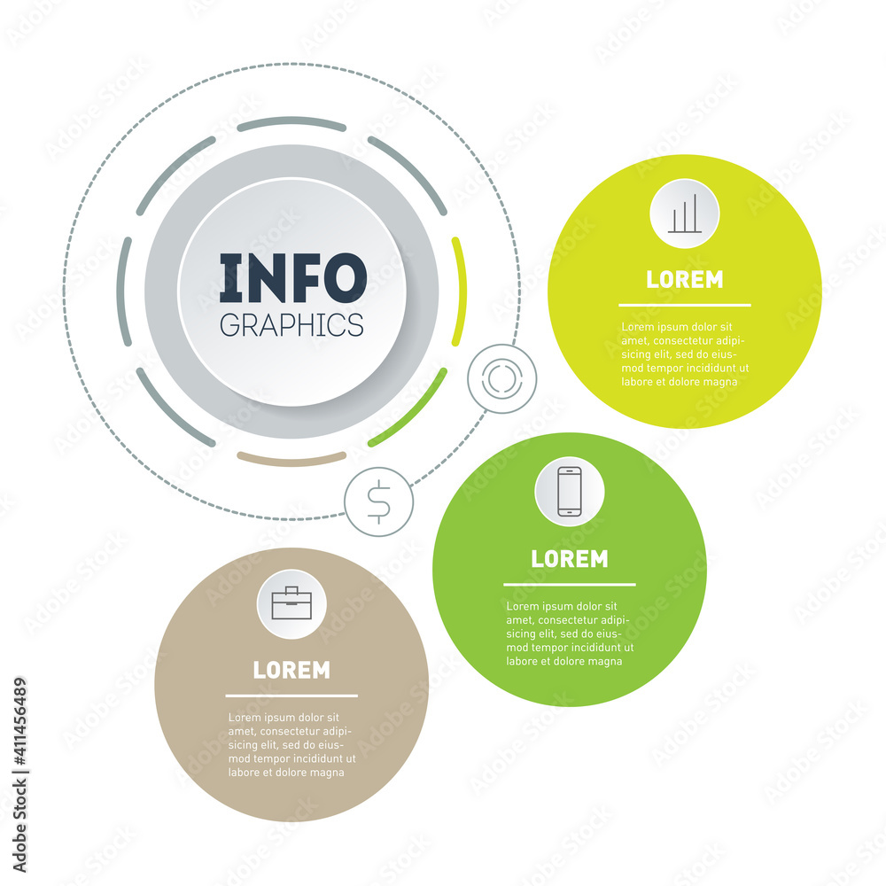 Eco Business presentation with three options. Infographic of green technology or education process with 3 steps. Template of a sales pipeline or info chart. Annual report, 3-steps vector diagram.