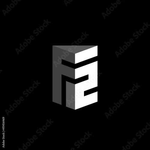 Letter F and number 2 - monogram or logotype. F2 - black and white logo. Design element or 3d icon.