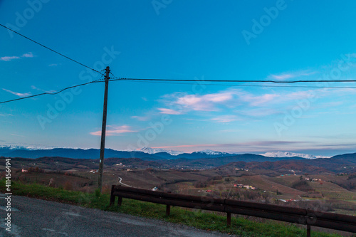 Winter sunset in the vineyards of Collio Friulano photo