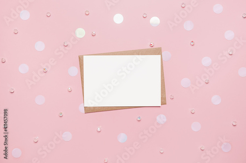 note letter with sparkles on pink background, love and valentine concept
